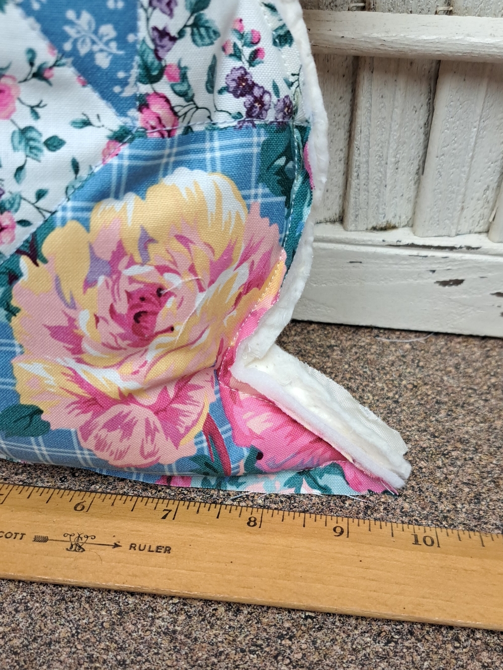 Vintage Patchwork Blue Floral Decorative Throw Pillow - Unbranded - Picture 2 of 4